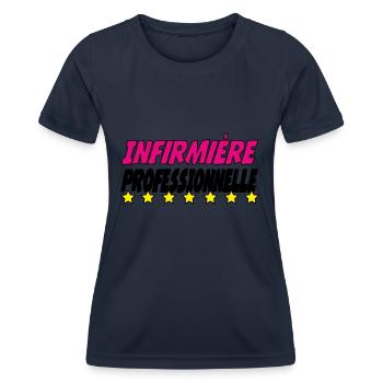 Infirmière PROFESSIONNELLE - T-shirt sport Femme - bleu marine - Devant - AI Model Female 172 light (172cm)