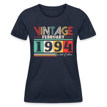 30. Geburtstag Vintage Februar Jahrgang 1994 - Frauen Funktions-T-Shirt - Navy - Vorne - AI Model Female 172 light (172cm)