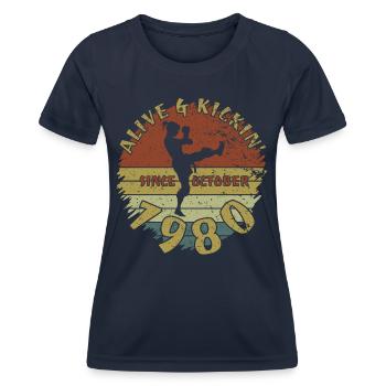 44. Geburtstag Alive and kickin since 10/1980 - Frauen Funktions-T-Shirt - Navy - Vorne - AI Model Female 172 light (172cm)