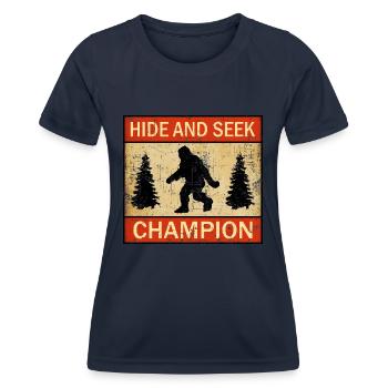 Hide and Seek Champion Funny Bigfoot Lover UFO - Frauen Funktions-T-Shirt - Navy - Vorne - AI Model Female 172 light (172cm)