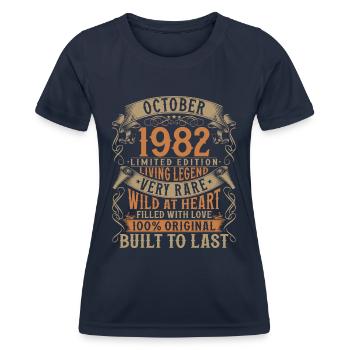 Octobre 1982 Cadeau d’anniversaire de naissance - T-shirt sport Femme - bleu marine - Devant - AI Model Female 172 light (172cm)