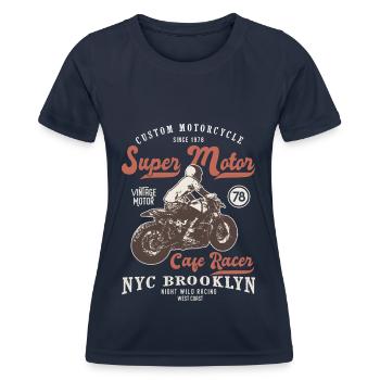 super motor racer mortorcycle custom moto vintage - Frauen Funktions-T-Shirt - Navy - Vorne - AI Model Female 172 light (172cm)