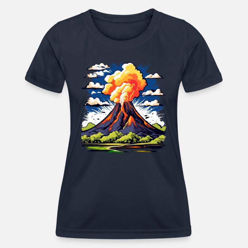 active volcano with ash cloud and lava flows - Women's Functional T-Shirt - navy