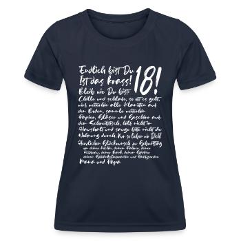 18. Geburtstag Endlich 18 Jahre Geschenk zum 18. - Frauen Funktions-T-Shirt - Navy - Vorne - AI Model Female 172 light (172cm)