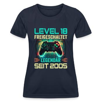 Level 18 Freigeschaltet 18. Geburtstag - Frauen Funktions-T-Shirt - Navy - Vorne - AI Model Female 172 light (172cm)