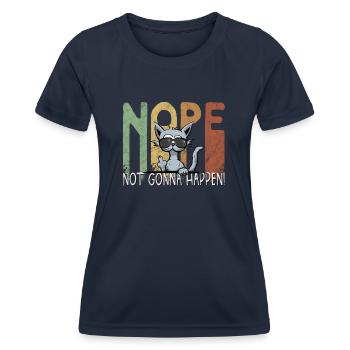 Nope Not Gonna Happen! Katze mit Mittelfinger - Frauen Funktions-T-Shirt - Navy - Vorne - AI Model Female 172 light (172cm)
