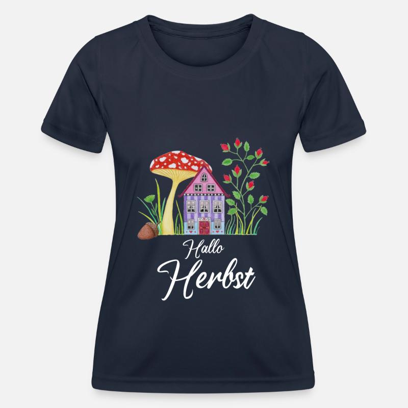 Hello Autumn Toadstool Dwarf House Autumnal - Women's Functional T-Shirt - navy