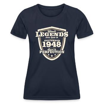 75ème Anniversaire Millésime Septembre Millésime 1948 - T-shirt sport Femme - bleu marine - Devant - AI Model Female 172 light (172cm)
