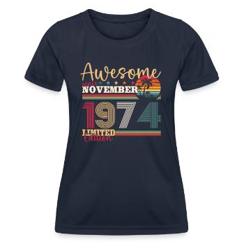 49th Birthday Husband November Vintage 1974 - Women's Functional T-Shirt - navy - Front - AI Model Female 172 light (172cm)