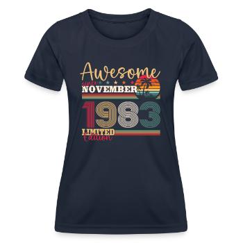 40th Birthday Husband November Vintage 1983 - Women's Functional T-Shirt - navy - Front - AI Model Female 172 light (172cm)