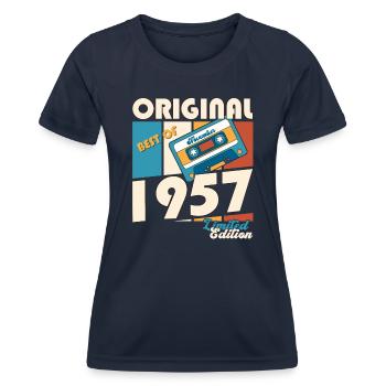 66. Geburtstag Kassette November Jahrgang 1957 - Frauen Funktions-T-Shirt - Navy - Vorne - AI Model Female 172 light (172cm)