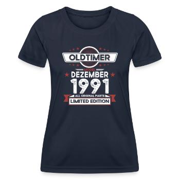 32. Geburtstag Oldtimer Dezember Jahrgang 1991 - Frauen Funktions-T-Shirt - Navy - Vorne - AI Model Female 172 light (172cm)