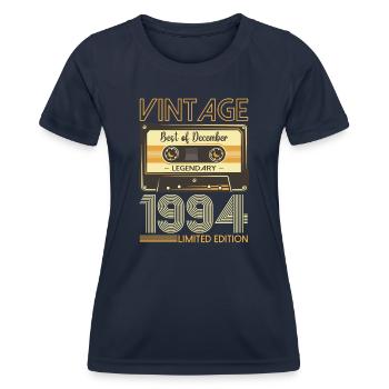 Cassette 29e anniversaire décembre Vintage 1994 - T-shirt sport Femme - bleu marine - Devant - AI Model Female 172 light (172cm)