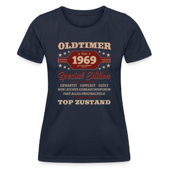 Oldtimer Mai 1969 Jahrgang 1954 Geburtstag 1969 - Frauen Funktions-T-Shirt - Navy - Vorne - AI Model Female 172 light (172cm)