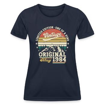 Geburtstag 1984 Mai 1984 Vintage 1984 Legende 84 - Frauen Funktions-T-Shirt - Navy - Vorne - AI Model Female 172 light (172cm)