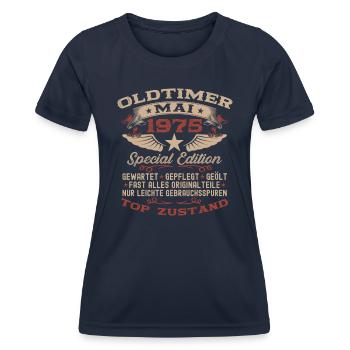 Oldtimer Mai 1975 Jahrgang 1975 Geburtstag 1975 - Frauen Funktions-T-Shirt - Navy - Vorne - AI Model Female 172 light (172cm)
