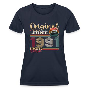 Cassette June 1991 Vintage 1991 Birthday 1991 - Women's Functional T-Shirt - navy - Front - AI Model Female 172 light (172cm)