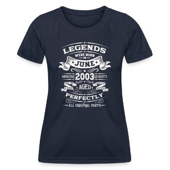 21ème anniversaire 03 Original Juin 2003 Millésime 2003 - T-shirt sport Femme - bleu marine - Devant - AI Model Female 172 light (172cm)