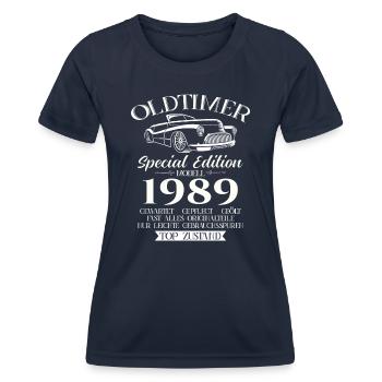 Oldtimer 1989 Jahrgang 1989 35. Geburtstag 1989 - Frauen Funktions-T-Shirt - Navy - Vorne - AI Model Female 172 light (172cm)