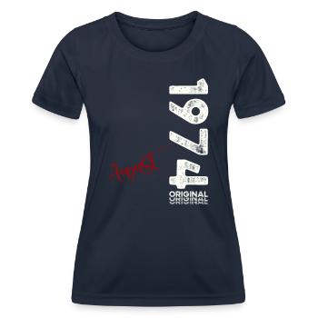 50e anniversaire Original août 1974 Né en 1974 - T-shirt sport Femme - bleu marine - Devant - AI Model Female 172 light (172cm)