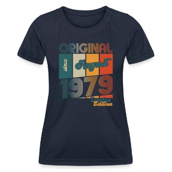 45e anniversaire Original août 1979 Né en 1979 - T-shirt sport Femme - bleu marine - Devant - AI Model Female 172 light (172cm)