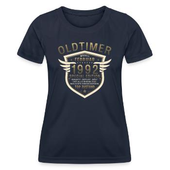 33. Geburtstag Oldtimer Februar Jahrgang 1992 - Frauen Funktions-T-Shirt - Navy - Vorne - AI Model Female 172 light (172cm)
