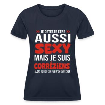 je deteste d être aussi sexy - je suis Corréziens - T-shirt sport Femme - bleu marine - Devant - AI Model Female 172 light (172cm)