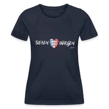 Pongratz Design | Moderne siebenbürgische Mode - Frauen Funktions-T-Shirt - Navy - Vorne - AI Model Female 172 light (172cm)