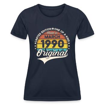 33rd birthday man Original March born 1990 - Women's Functional T-Shirt - navy - Front - AI Model Female 172 light (172cm)