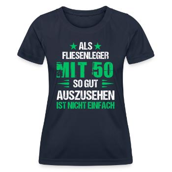 With 50 good-looking tiler - Women's Functional T-Shirt - navy - Front - AI Model Female 172 light (172cm)