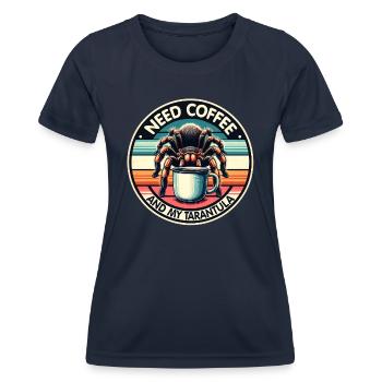 Brauche nur Kaffee und meine Vogelspinne - Frauen Funktions-T-Shirt - Navy - Vorne - AI Model Female 172 light (172cm)