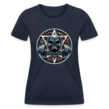 Skull with Pentagram Workout Dumbbell Bodybuilding - Women's Functional T-Shirt - navy - Front - AI Model Female 172 light (172cm)