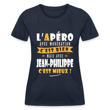 Jean-Philippe cadeau Humour cadeau Jean Philippe - T-shirt sport Femme - bleu marine - Devant - AI Model Female 172 light (172cm)