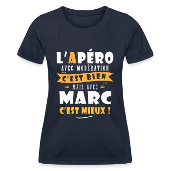 Marc Cadeau Humour personnalisé cadeau marc - T-shirt sport Femme - bleu marine - Devant - AI Model Female 172 light (172cm)