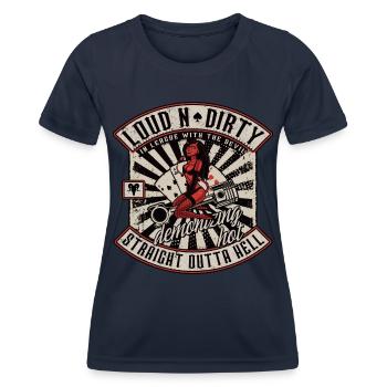 Straight Outta Hell Shirt Motorcyclist 666 - Women's Functional T-Shirt - navy - Front - AI Model Female 172 light (172cm)