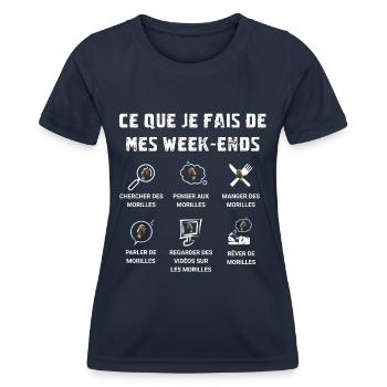 Morilles - Ce que je fais de mes week-ends - T-shirt sport Femme - bleu marine - Devant - AI Model Female 172 light (172cm)