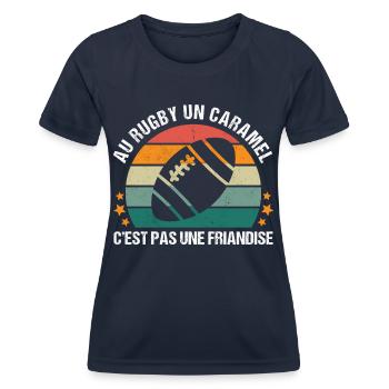 Au rugby un caramel c' est pas une friandise - T-shirt sport Femme - bleu marine - Devant - AI Model Female 172 light (172cm)