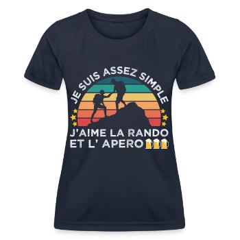 Rando et apéro humour randonneur cadeau vintage - T-shirt sport Femme - bleu marine - Devant - AI Model Female 172 light (172cm)