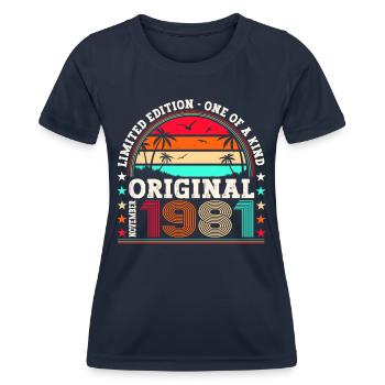 Original November 1981 41st birthday gift - Women's Functional T-Shirt - navy - Front - AI Model Female 172 light (172cm)