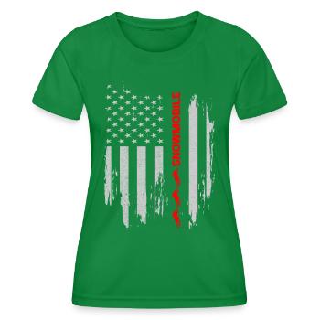 Snowmobile American Flag Snow Rider Winter Sports - Women's Functional T-Shirt - kelly green - Front - AI Model Female 172 dark (172cm)