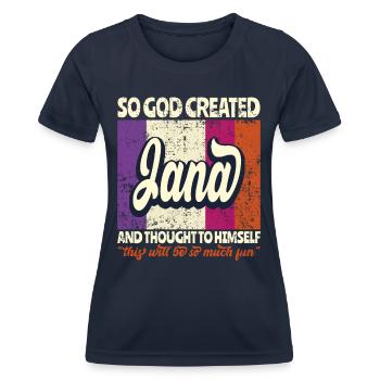 Jana Nom Cadeau Nom d’anniversaire Cadeau - T-shirt sport Femme - bleu marine - Devant - AI Model Female 172 light (172cm)