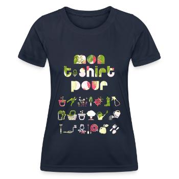 Mon t-shirt pour le jardin, cadeau femme jardinage - T-shirt sport Femme - bleu marine - Devant - AI Model Female 172 light (172cm)