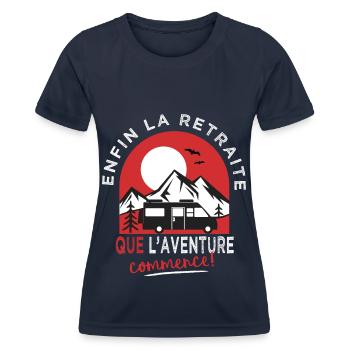Enfin la Retraite camping car Humour retraité - T-shirt sport Femme - bleu marine - Devant - AI Model Female 172 light (172cm)
