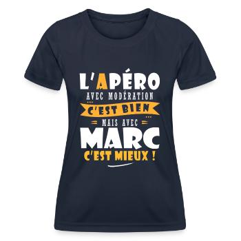 Humour Marc Apero T shirt Humour Drôles marc - T-shirt sport Femme - bleu marine - Devant - AI Model Female 172 light (172cm)