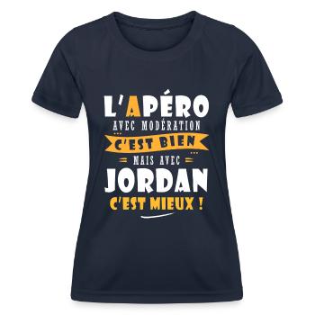 Jordan Cadeau Humour personnalisé cadeau jordan - T-shirt sport Femme - bleu marine - Devant - AI Model Female 172 light (172cm)