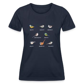 Une collection d'oiseaux mésange | Mésange bleue, mésange charbonnière - T-shirt sport Femme - bleu marine - Devant - AI Model Female 172 light (172cm)