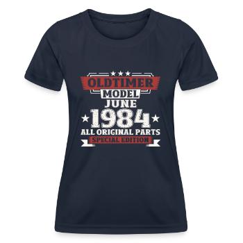Millésime Juin 1984 Millésime 1984 40ème Anniversaire 84 - T-shirt sport Femme - bleu marine - Devant - AI Model Female 172 light (172cm)