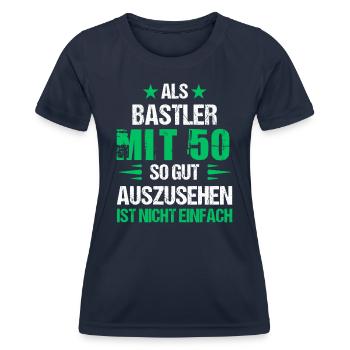 At 50, good-looking hobbyist - Women's Functional T-Shirt - navy - Front - AI Model Female 172 light (172cm)