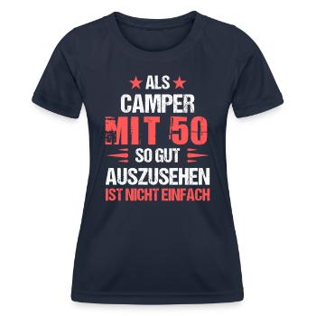 With 50 good-looking camper - Women's Functional T-Shirt - navy - Front - AI Model Female 172 light (172cm)