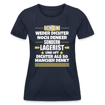 Neither poet nor thinker, but warehouse clerk - Women's Functional T-Shirt - navy - Front - AI Model Female 172 light (172cm)